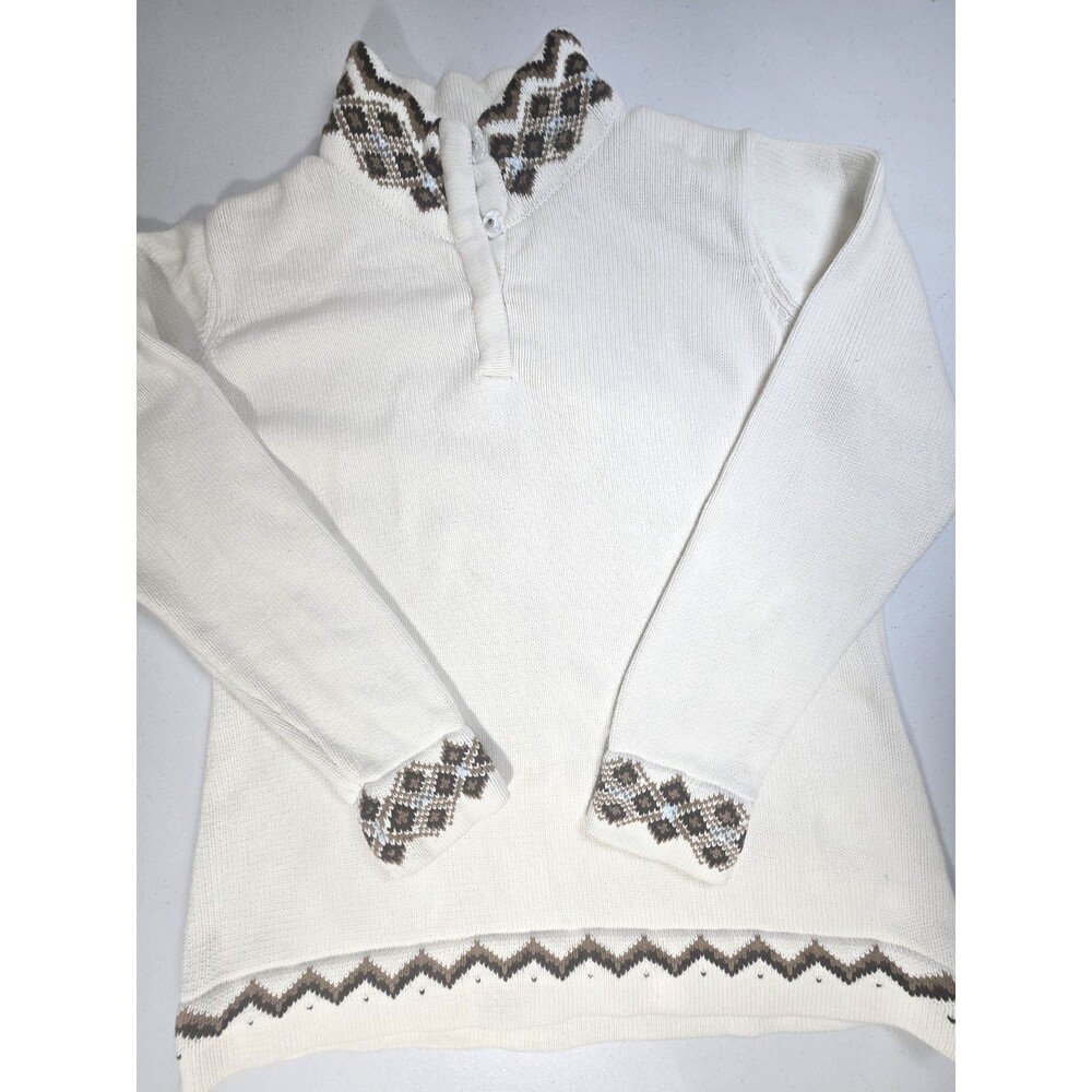 Gander Mountain Womens 1/4 Button Up Sweater Large Cream/ Aztex Print
